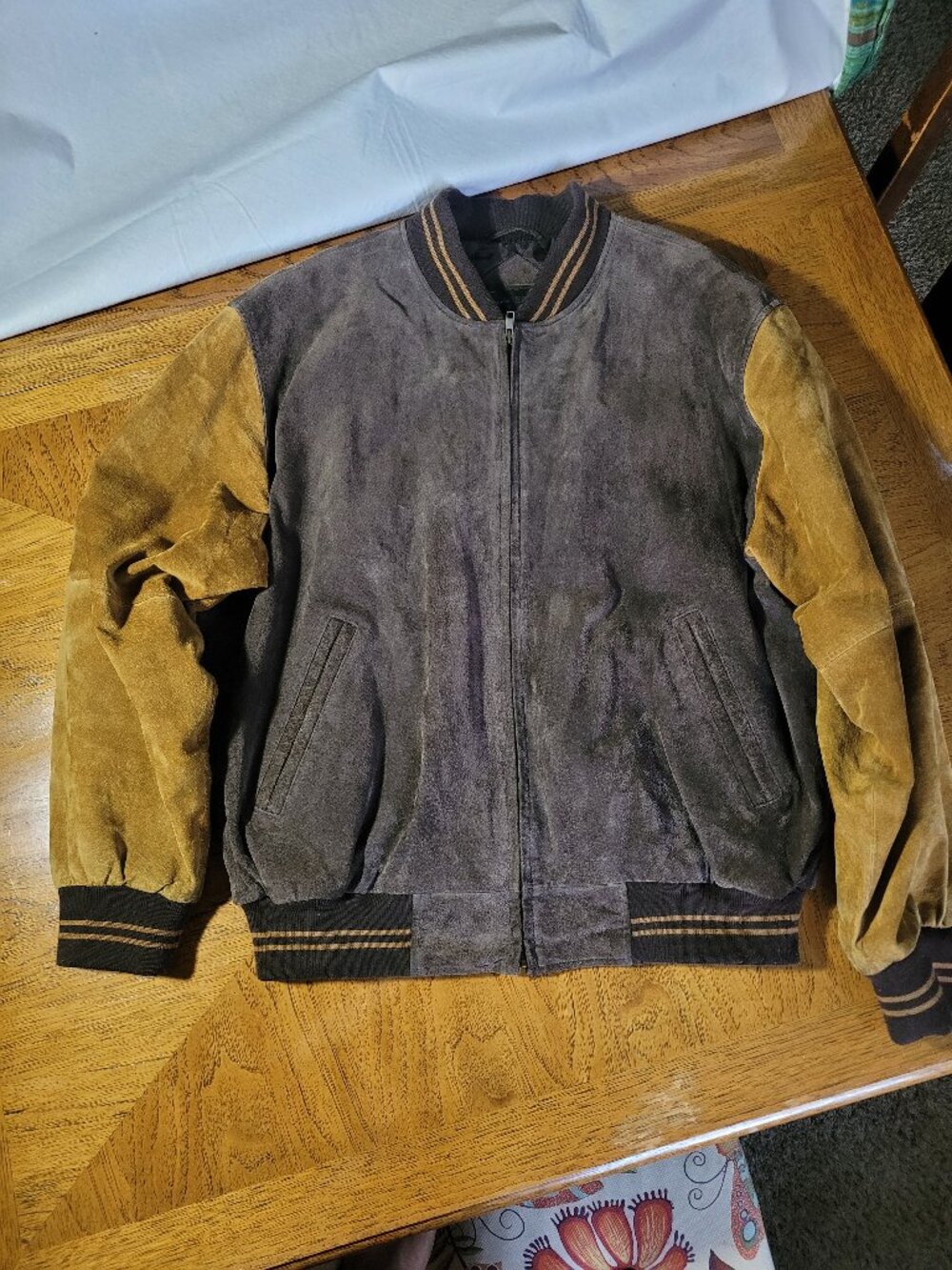 Varsity Jacket by Saddlebred Suede 2 Tone Brown Men's Large